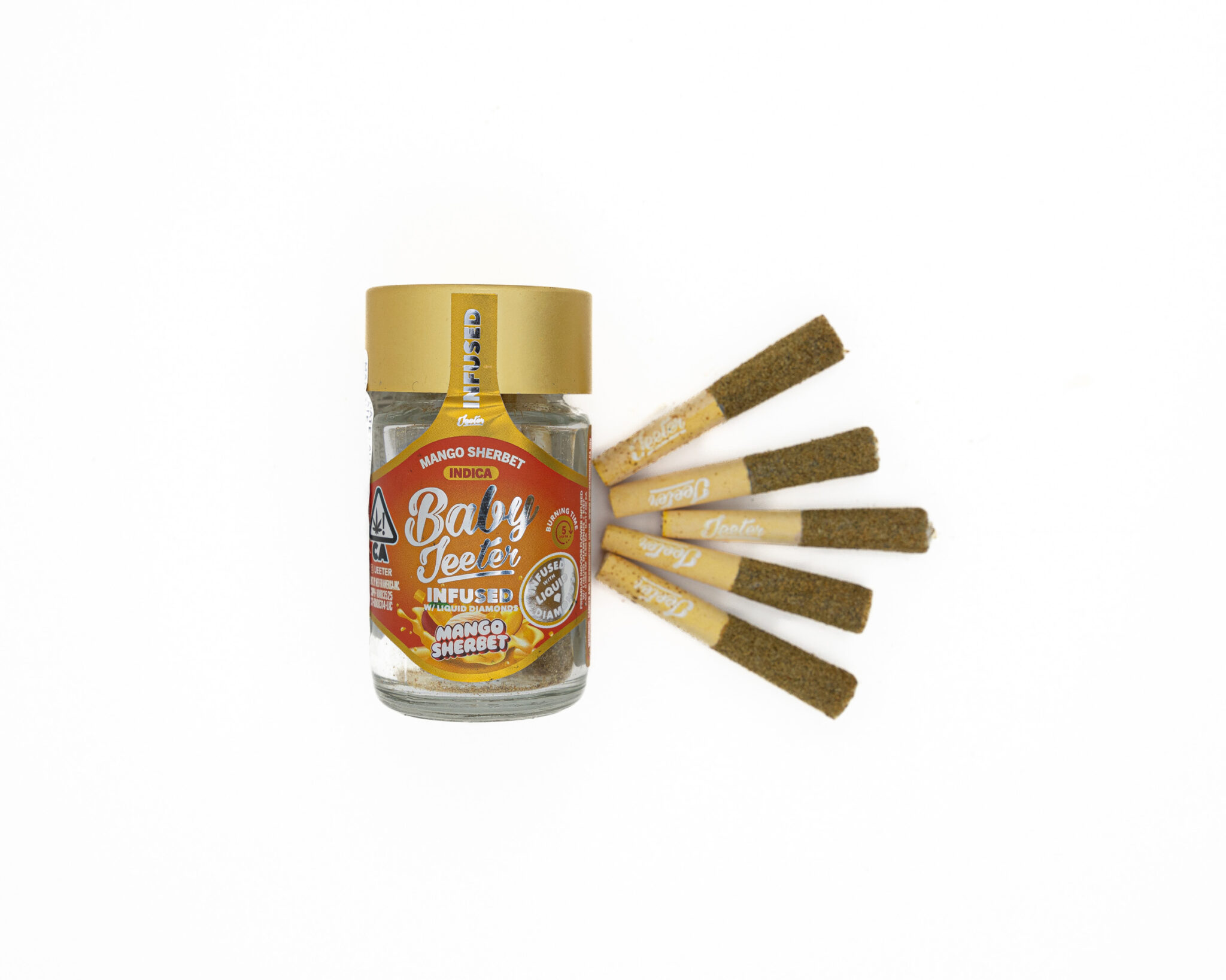 BABY-JEETER-PRE-ROLLS-INFUSED-W -LIQUID-DIAMONDS-KIEF-–-2.5GM-MANGO-SHERBERT3G2A6309