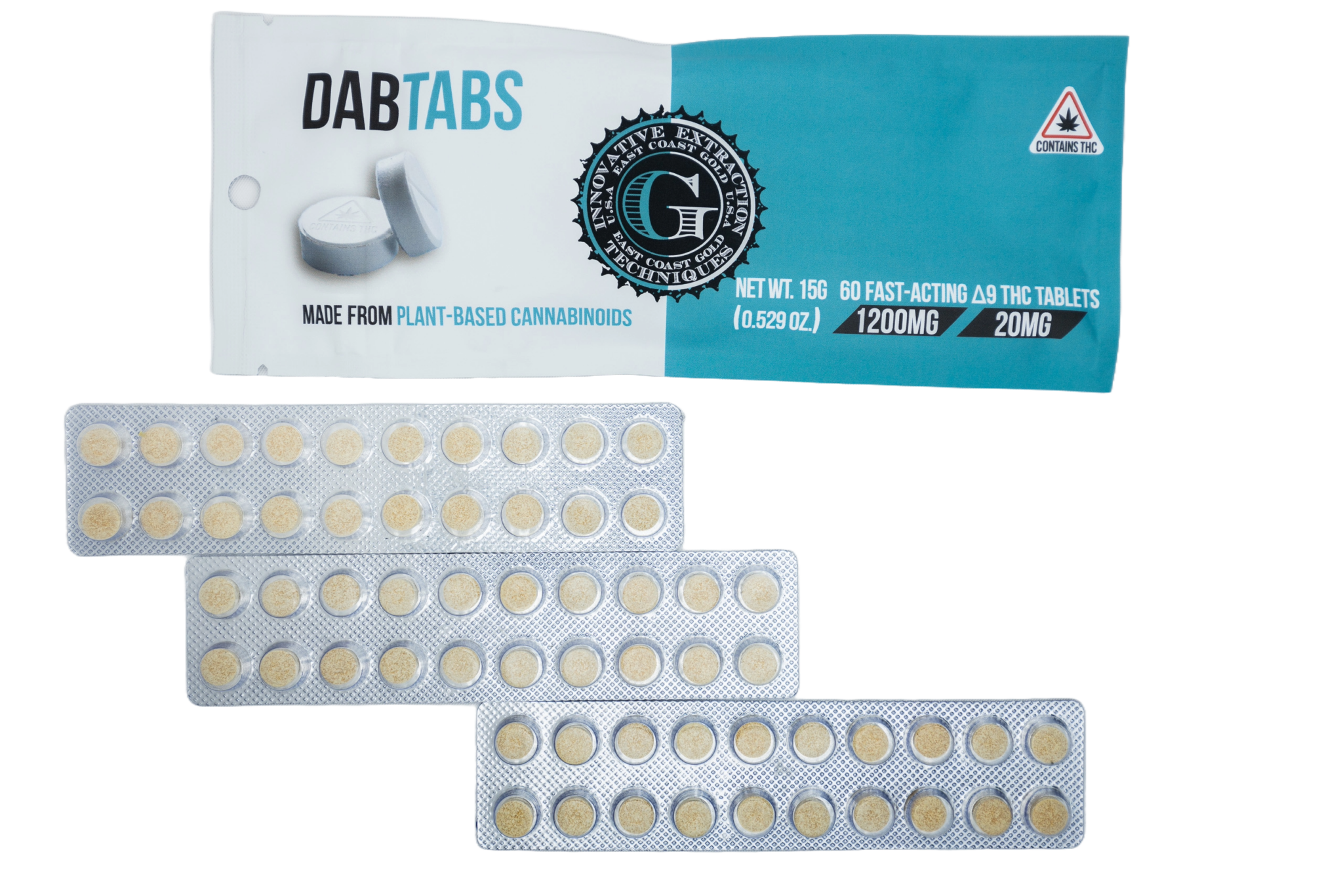 EAST-COAST-GOLD-–-DAB-TABS-–-FAST-ACTING-THC-TABS-–-1200MG-60-TABLETS-IN-BLISTER-PACKS-–-20MGX-1