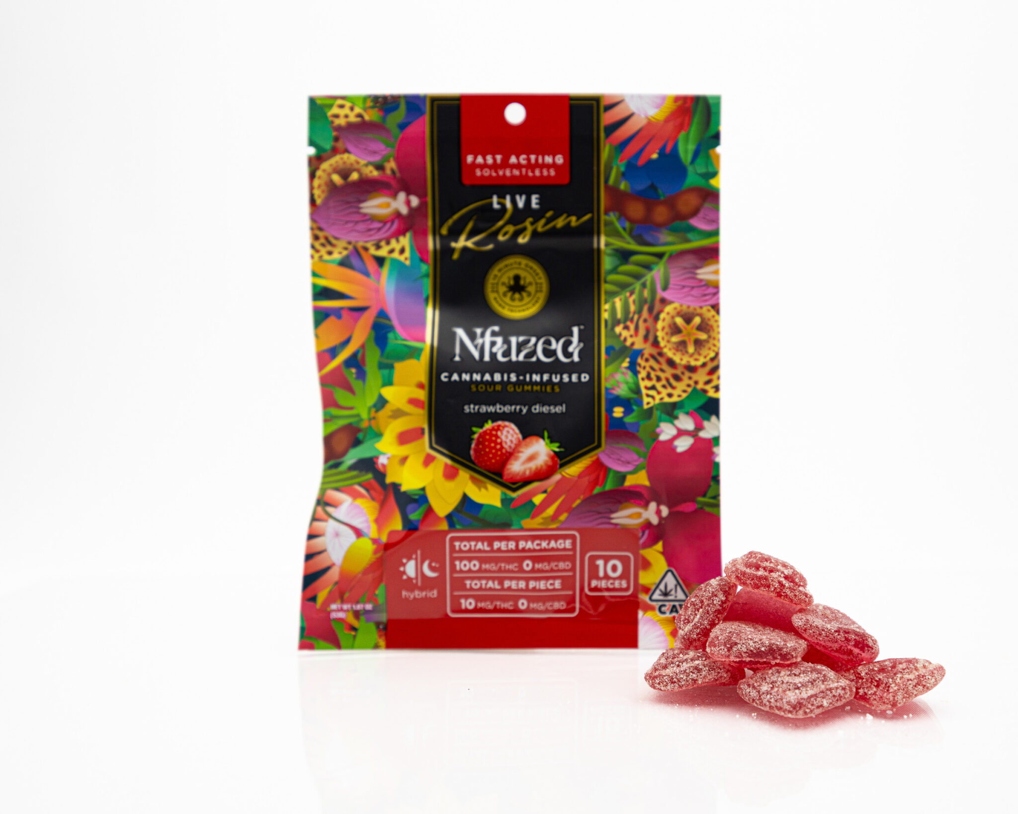 NFUZED-FAST-ACTING-SOUR-GUMMIES-INFUSED-W -LIVE-ROSIN-100MG-STRAWBERRY-DIESELX-5